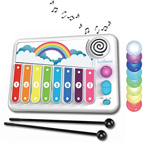 Lexibook, Xylofun, Elektronisches und pädagogisches Xylophon für Kinder, musikalisches Spielzeug, 8 Tasten, Lichtführung, 2 Schlägel enthalten, weiß/blau, K340