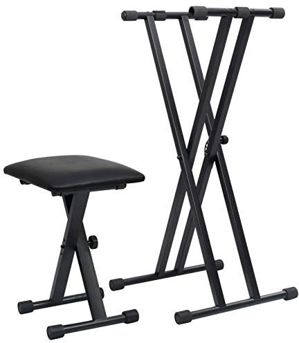 Festnight Doppelstrebiger Keyboard-St?nder und Hocker Set H?henverstellbar Schwarz