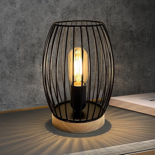 HHMTAKA Rugby Shaped Metal Bedside Table Lamp Wooden Base Bedroom Lamp 22cm High Decorative Bedside Lamp with Edison Bulb for Bedroom Home Weddings Parties Patio Indoor Outdoor (Rugby Shaped)