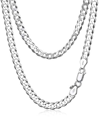 Amberta 925 Sterling Silber Halskette Herren Kubaner Kette, Italienische Miami Panzerkette: 5 mm Herren Kette 45 cm
