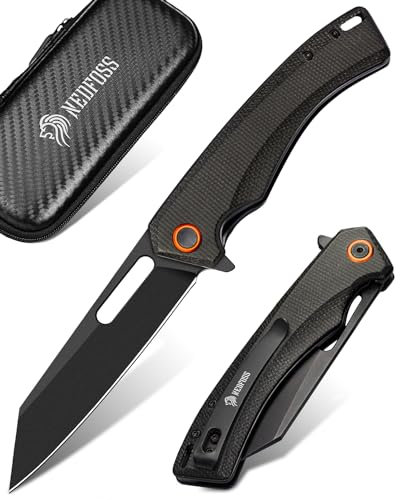 NedFoss MAMBA II Klappmesser, 8.8CM 14C28N Stahl Taschenmesser mit Button-Lock, Einhandmesser mit Micarta Griff, Outdoor Messer mit Gürtelclip, Survival Messer für den Alltag, Sammlung & Geschenk