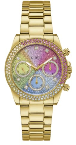 Guess Sol Damen Armbanduhr, Gold, Edelstahlarmband, 3 bar Wasserdichtigkeit – 38 mm Gehäuse, Elegantes Design, GW0483L4 SP
