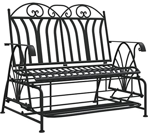 vidaXL Gungbänk 2-sits 114 cm svart stål, sittbänk, 2-sitsbänkar, utebänk, 2-sitsbänk, sittbänkar, utomhusbänkar, trädgårdsbänk, trädgårdsbänkar