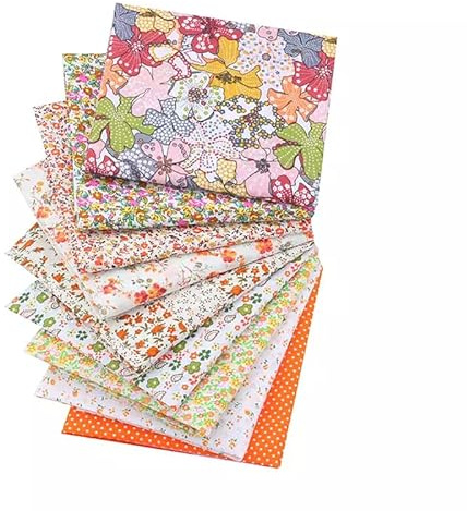 Hantverkstyger 9 st 50 cm x 50 cm orange blommiga fettkvarter tygpaket förskurna fyrkanter 100 % bomull för lapptäcke, quiltning, scrapbooking, sömnad gör-det-själv konst- och hantverksprojekt