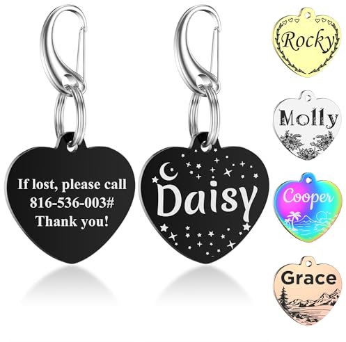 GISUREY Hundemarke mit Gravur - Edelstahl Hundemarke Personalisiert - Hundemarke Katzenmarke Doppelseitige Gravur - Haustiermarke Inklusive Schlüsselring mit 9 Designs (Herz - Multistyle)