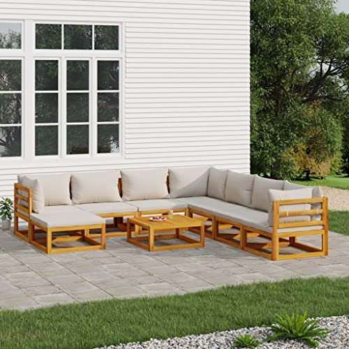 Homgoday Garden Lounge Set 9 st Ljusgrå Massivt Trä, Trädgård Vardagsrum Vardagsrum, Solstolar, Soffa Säng Möbler, Trädgårdssängar för Terrass Utomhus Pool