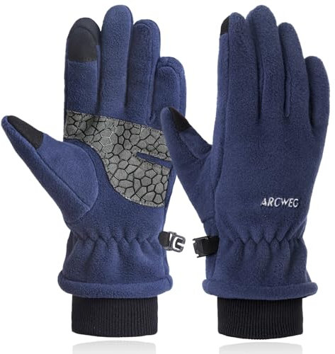 Arcweg Fleece Handschuhe Kinder Warm Winter Kinder Polar Fahrradhandschuhe Wasserdicht Fingerhandschuhe Winddicht Fäustlinge für Jungen und Mädchen Outdoor Sport Wandern Laufen Blau XL-XXL(9-10 Jahre)
