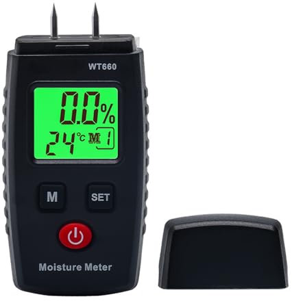 Medidor de humedad, medidor de humedad de madera tipo pin con 7 modos, pantalla LCD con retroiluminación, detector de moho de madera y materiales de construcción, detector de madera y materiales de