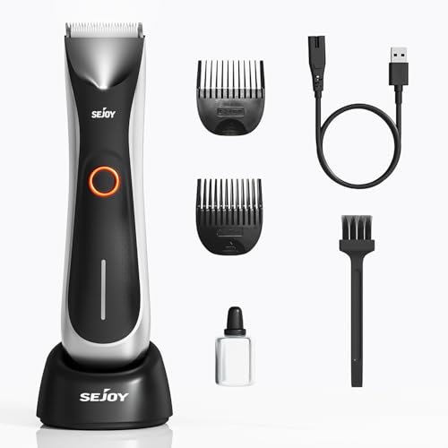 Intimrasierer Mann, Sejoy Elektrischer Körperrasierer Herren mit LED-Licht, Körperhaartrimmer mit austauschbarer Anti-Schnitt Keramikklinge und stehender Ladestation