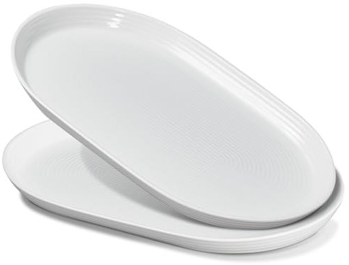 ONEMORE Piatti da portata in ceramica da 40,6 cm per intrattenimento, set di 2 grandi piatti ovali, lavabili in lavastoviglie, adatti al forno, per cibo, carne, pesce, feste, in porcellana, per il