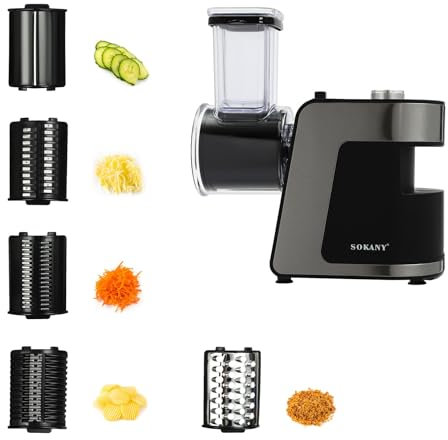 Rallador Electrico, 1000W Cortador Verduras Eléctrico, Cortador de Verduras con 10 Cuchillas, Multifuncional Ralladores de Cocina Empujador de Alimentos