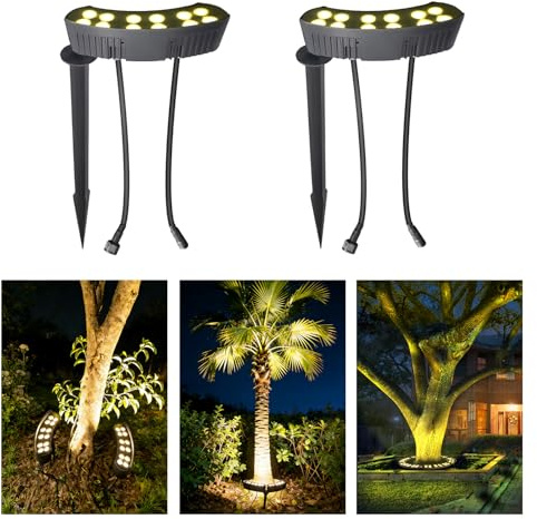 LZNIPW Outdoor Lights, 2 Pack Palm Tree LED Uplightings IP67 Waterproof Aluminum 3000K Warm White Landscape Spotlight for Yard Garden, AC85-265V (110V Compatible) 1.5M/4.9ft US Plug Power Cord