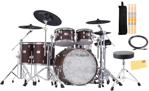 Roland VAD716 V-Drums Acoustic Design Electronic Drum Set - Satin Walnut Bundle with Drum Throne, Audio Cable, Drumsticks, Drumstick Bag, and Austin Bazaar Polishing Cloth