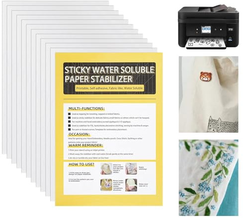 12 A4 Stick and Stitch Water Soluble Embroidery Paper, Printable Dissolvable Sticky Water Soluble Stabilizer Paper Patterns for Hand Embroidery Machine