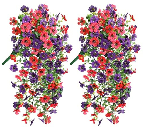 MUZHUPGUZ 2 Pcs Artificial Hanging Flowers Outdoor Indoor, Realistic Fake Hanging Flowers Plants, UV Resistant Faux Trailing Plants Outdoors for Garden Home Patio Yard Wedding Decorations