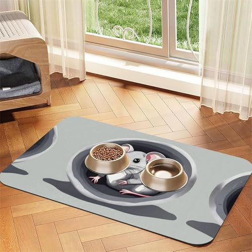 WZYCWB Sets de table absorbants pour animaux domestiques Motif souris dans le trou 40 x 60 cm Tapis antidérapant pour nourriture et bol d'eau pour chiens et chats