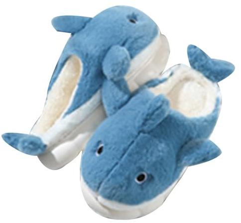 Shark tofflor plysch unisex – tofflor damer plysch vinter söta vinterskor djur bomullstofflor tjock sula hushållsskor unisex halkfria slip-skor flanell vintertofflor, Bu2, 44 EU