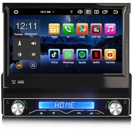 GONFEN 8 Núcleos 6GB RAM+128GB ROM Android 14 Unversal 1 DIN Radio Coche con Pantalla Motorizada Soporte Inalámbrico Carplay Android Auto Bluetooth 5.0 Dab+ WiFi LTE FM RDS DSP 7 Pantalla táctil
