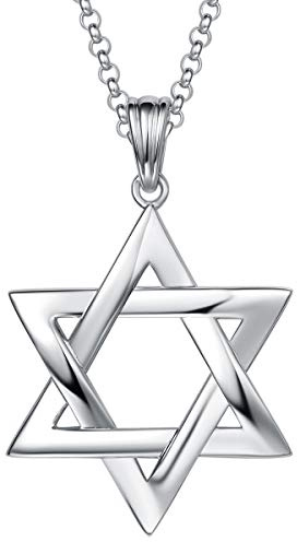 FANCIME Collar con Colgante de Estrella de David Chapado en Oro Blanco Macizo de Plata de Ley 925 Altamente Pulida para Hombre y Niño, Cadena de 50,8 cm