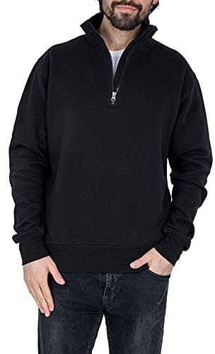 Mivaro Herren Troyer Pullover in Schwarz - 1/4 Zip Kragenpullover Sweatshirt Baumwollmix Regular Fit klassisch pflegeleicht Übergrößen Arbeit Freizeit Büro Winter warme große Größen S-5XL Größe XXL