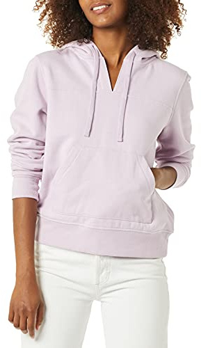 Amazon Essentials Women's Classic-Fit Long-Sleeve V-Neck Hooded Sweatshirt with Kangaroo Pocket, Lilac, Medium