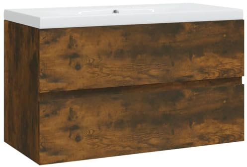 vidaXL Mueble con Lavabo Armario Almacenamiento Tocador Baño Casa Hogar Aseo Cuarto Doméstico de Madera Contrachapada Roble Ahumado
