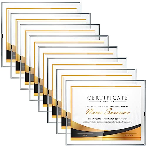 Wesiti 8 Pcs Glass Certificate Frames 8.5 x 11 Clear Picture Frames Bulk for Document Diploma Photo Award Tabletop Display