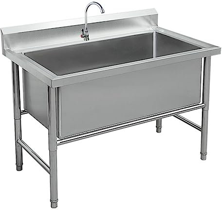 LBONG Spültisch Edelstahl 1 Becken, Küchenspüle Edelstahlspüle Profi-Spüle Spüle mit Armatur,Edelstahl Gastro Spüle für Bar Küche Restaurant(100X60X80cm/39.3X23.6X31.4in)