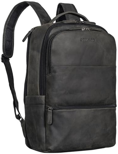 STILORD 'Thore' Luxuriöser Leder Rucksack mit Laptopfach 17 Zoll Damen Business Rucksack Herren Vintage Tagesrucksack Echtleder, Farbe:carbon - grau