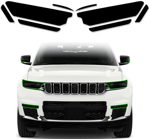 Mustree Vorgeschnittene Scheinwerfer-Tönungsabdeckung, passend für Jeep Grand Cherokee L 2022 2023, Zubehör, Nebelscheinwerfer-Abdeckung mit selbstklebender Glanzfolie, dunkel rauchfarben