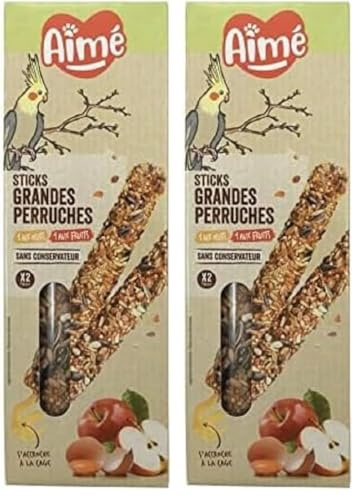 Aimé | Sticks Oeufs et Fruits | Nourriture pour Oiseaux | Baguettes à Base de Fruits Rouges et Oeufs | pour Grandes Perruches | A Base de Vitamines | 2 x 115 g (Lot de 2)