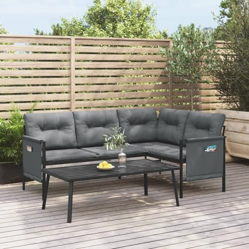 Gecheer Divano,Angolare da Giardino Esterno Patio 4 Posti,con Cuscini,Salotto da Giardino,da Esterno,Divano in Acciaio,Divano con Cuscini,Divano ad Angolo,Divano da Terrazzo