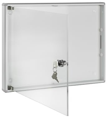 CASHDISPLAY - Tablon de Anuncios con Llave 46x35cm | Tablón Anuncios Exterior o Interior | Aluminio y Policarbonato Resistente | Fondo Metálico Apta para Imánes | Fácil Montaje