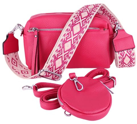 MIRROSI® umhängeTasche inkl. 1x Münzbeutel und 2 Wechselgurte Damen Crossbody Bag, 19x14x8cm Kleine Mittelgroß (verstellbaren Schulterriemen), SchulterTasche fürjeden Anlass (Pink)