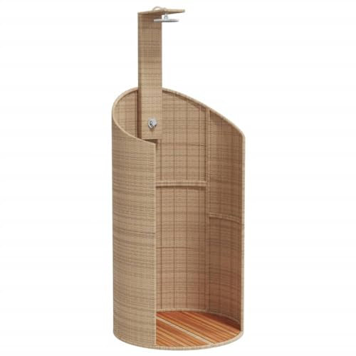 vidaXL Gartendusche, Outdoor Dusche mit Lattenboden Stahlrahmen, Terrassendusche für Pool Schwimmbad, Gartenmöbel Terrassenmöbel, Beige Poly Rattan Akazienholz