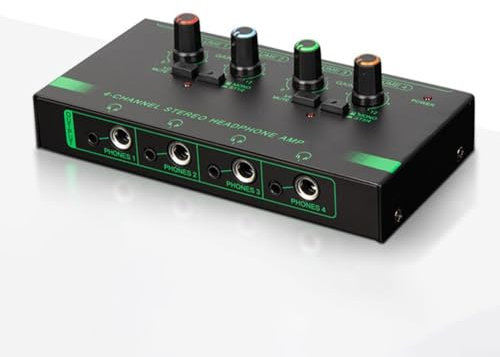 SPORTARC Amplificateur de casque stéréo 4/6 canaux - Multifonctionnel - Mini amplificateur audio avec adaptateur d'alimentation pour studio (4 canaux)