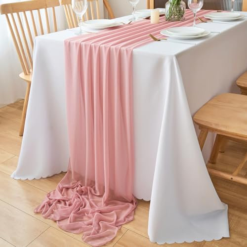 DecorMommt Chemin de Table Rose Sombre de Mousseline de Soie Chemin de Deco Table, Chemin Table Decoration Communion, Nappe Décoration Table, pour Les Vacances Mariage Table Déco, 77cm x 3m