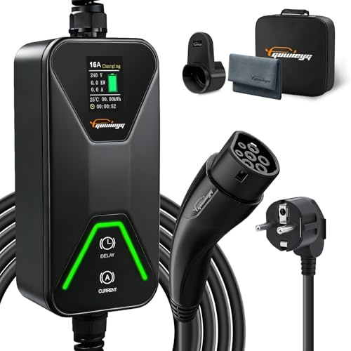 GUWIEYG Chargeur Voiture Électrique 3,5 KW, 8-16A, 6m, Type2 Cable Recharge Voiture Electrique Portable pour PHEV/EV avec Sac de Transport, IP66 étanche IEC 62196