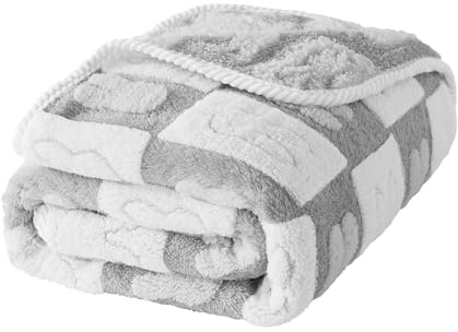 DJDEA Couverture Bebe 75x100CM Gris Enfant Garçons Feilles Plaid Polaire Couverture à Motif De Lapin Mignon, Poussette, Cadeau Nouveau né, Cadeau Noel Enfant
