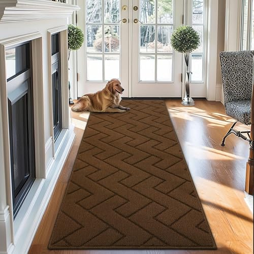 Biscpro Doormat, for Indoors and Outdoors, 60 x 180 cm, Washable, Waterproof, Non-Slip Dirt Trap, for Entrance, Front Door, Patio, Hallway, Dark Brown