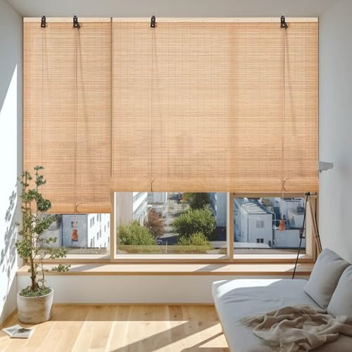 Rollo Bambus Outdoor 180 175 165 150 140 120 100 95 80 50cm Breit Retro Bambusrollo Sichtschutz Sonnenschutz Jalousien Bambus Raffrollo Rollos Hitzeschutz Bambusvorhang für Terrasse/Garten/Küche