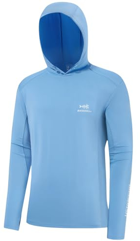 BASSDASH Herr UPF 50+ dragsko fiske huvtröja skjortor UV solskydd långärmad utomhus vandring huva t-shirts FS33M