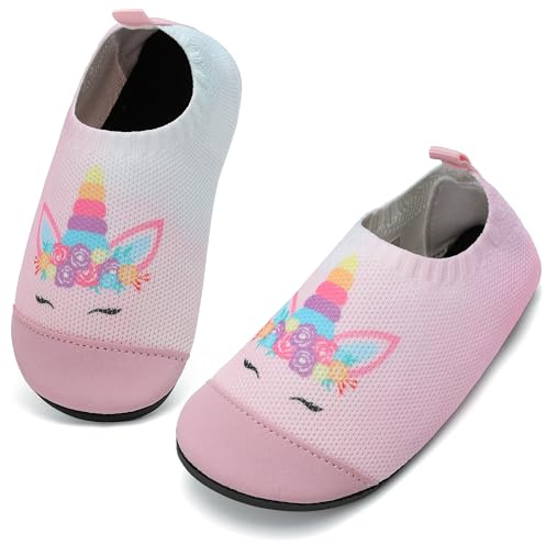 VOLHAL Pantoufles pour enfant fille garçon - Chaussons pieds nus - Antidérapants - Pour la maternelle - Respirantes - Doux - Unisexe (dégradé de couleur licorne 27 EU)