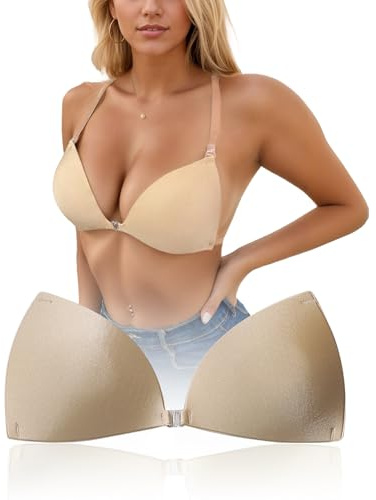 changlizi Sticky BHS für Frauen Push Up Unsichtbarer Neckholder-BH Wiederverwendbarer Selbstklebender rückenfreier BH mit durchsichtigen Trägern für Kleid, Party, Alltag, Beige-A