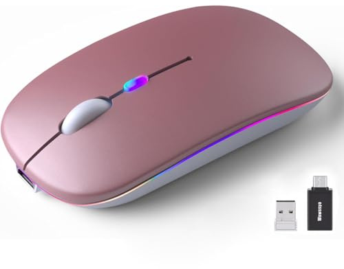 Wowssyo Souris sans fil USB 2,4 GHz - Souris Bluetooth - Suivi optique 1600 DPI - Double mode rechargeable - Pour ordinateur portable, PC, iOS, Android, iPad, Windows - Rose