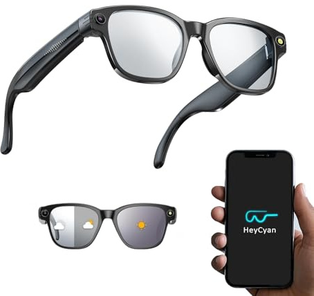 SINOTE'CA AI Smart Glasses con Telecamera 8MP, Occhiali Intelligenti con Lenti Fotocromatiche, Microfono Doppio con Riduzione Rumore, WiFi Transfer, 4GB, Ricarica Magnetica