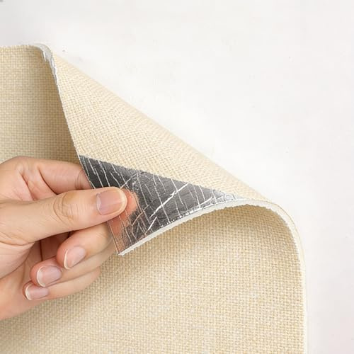 Carta Parati in Lino Adesiva Muro, 5 mm Moderna Rotolo di Isolante Termico Adesivo XPE, Pannelli per Parete Umida Antimuffa per Interni, DIY Tagliabile, Bianca(Beige,50 x 280 cm)