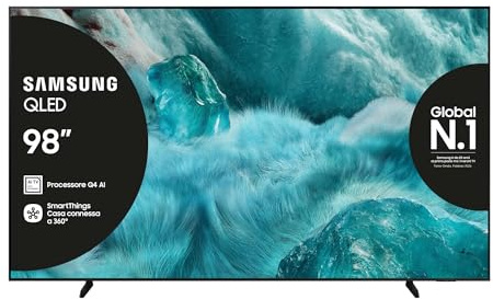 Samsung QLED 4K Vision AI Smart TV 98'' QE98Q7FAAUXZT Q7F, Q4 AI Processor, 100% Volume Colore con Quantum Dot, Motion Xcelerator, OTS Lite & Adaptive Sound, SlimLook Design, 2025