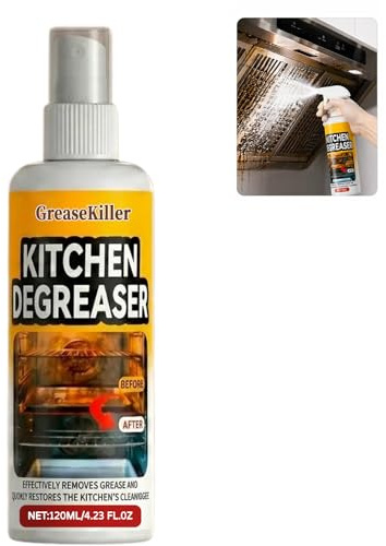 Grease Killer Spray- 120ML, Greasekiller Grillreiniger Extra Stark, Backofenreiniger & KüChenreiniger, Gegen Eingebranntes Fett & öL, Backofen Herdplatte Grill(1 Flasche)
