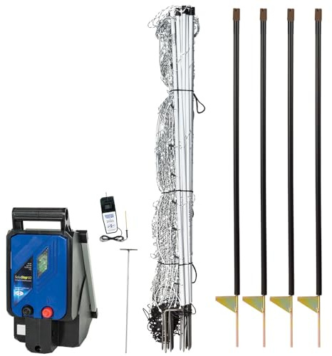 Premier 1 ElectroStop® Plus Starter Kit | White/Black Electric Net Fence – 42H x 100'L, Includes: Solar Energizer, FiberTuff Support Posts and Tester